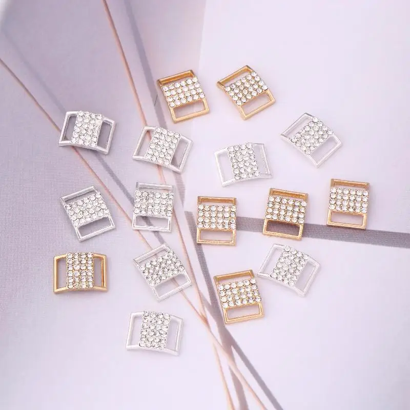 10 Uds. De hebilla de conector de Bikini con diamantes de imitación de 10x15MM, cadena de aleación, traje de baño, hebilla decorativa de diamantes de imitación, accesorios de joyería DIY