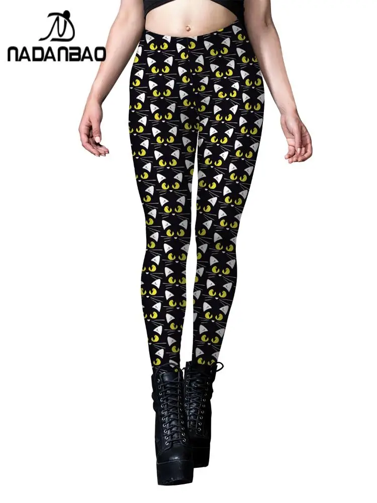 Nadanbao-mallas con estampado Digital de gatos negros para mujer, Leggings de cintura alta a la moda, pantalones de Yoga deportivos de alta calidad, 3D