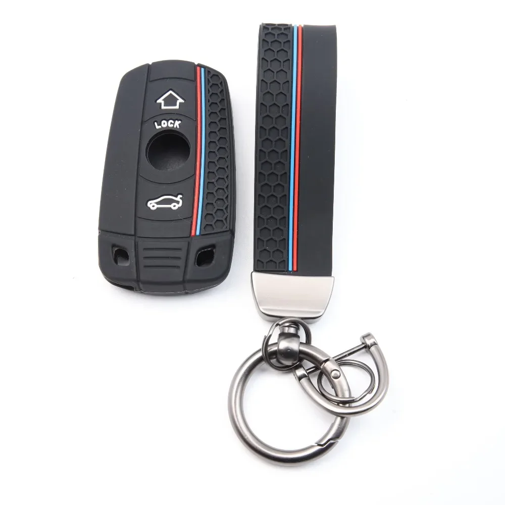 Ergonomic Honeycomb‑Grip Silicone Key Fob Shell With Keychain for BMW E60 E61 E70 E81 E87 E90 X1 X3 X5 Z4 Car Key Holder Cover