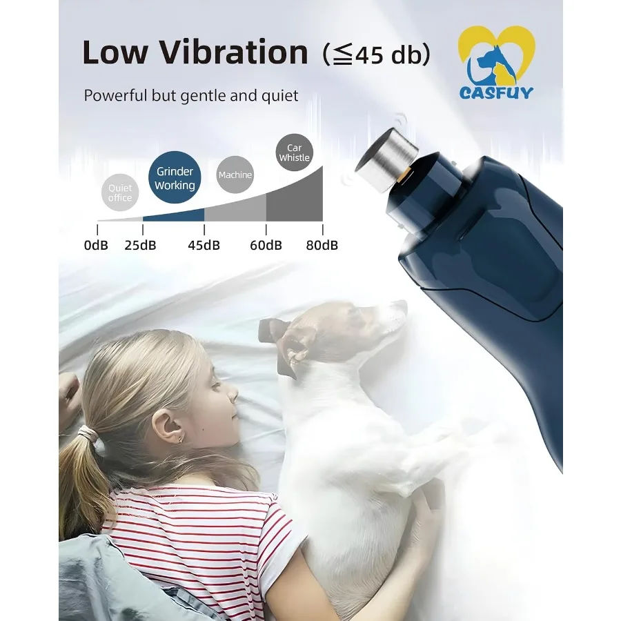 Moedor de unhas elétrico recarregável silencioso de 45db e 6 velocidades com 2 luzes LED para cães e gatos grandes, médios e pequenos