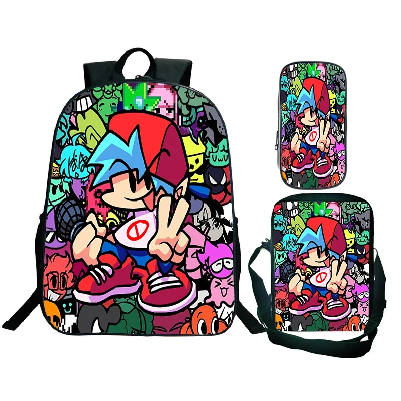 

3pcs Friday Night Funkin Kids Backpack Shoulder Bag Pencil Case Set for Boys Girls Students Large Capacity Cartoon Backpacks