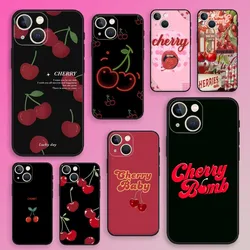 Red Cherry Fruit Phone Case For iPhone 15,14,13,12,11,Plus,Pro Max,XS,X,XR,SE,Mini,8,7 Soft Silicone Black Cover