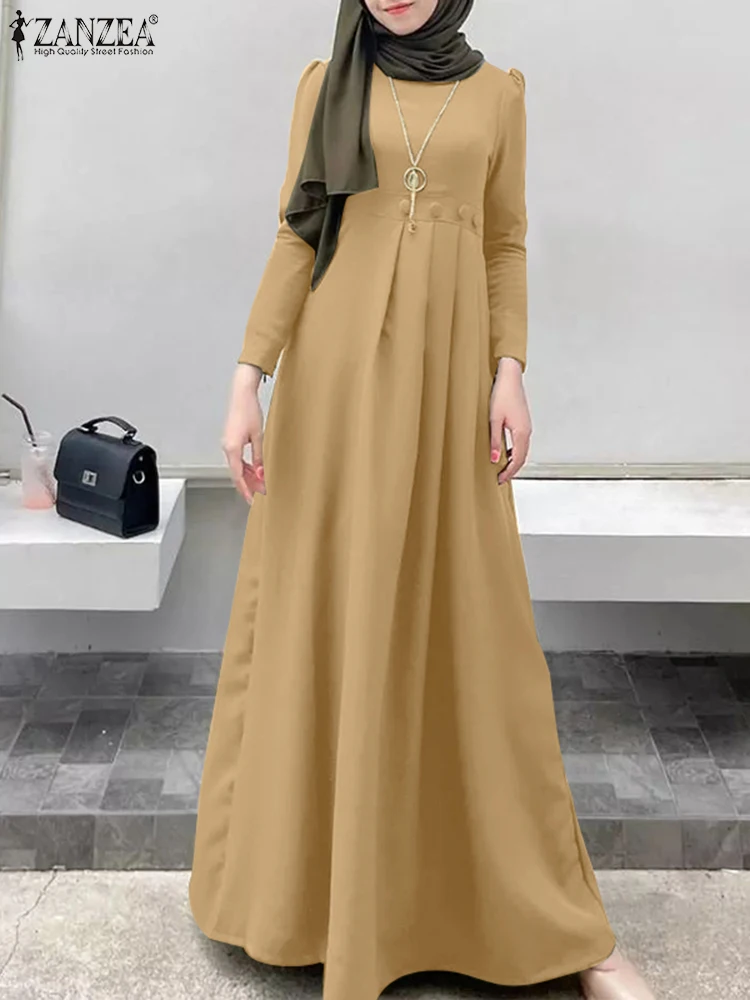 

ZANZEA Fashion Solid Islamic Clothing Ramadan Maxi Vestido Vintage Women Muslim Dresses Autumn O Neck Long Sleeve Abaya Dress