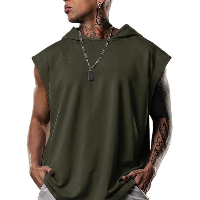 New Men\'s Sports Tank Top Hoodie Sleeveless T-shirt