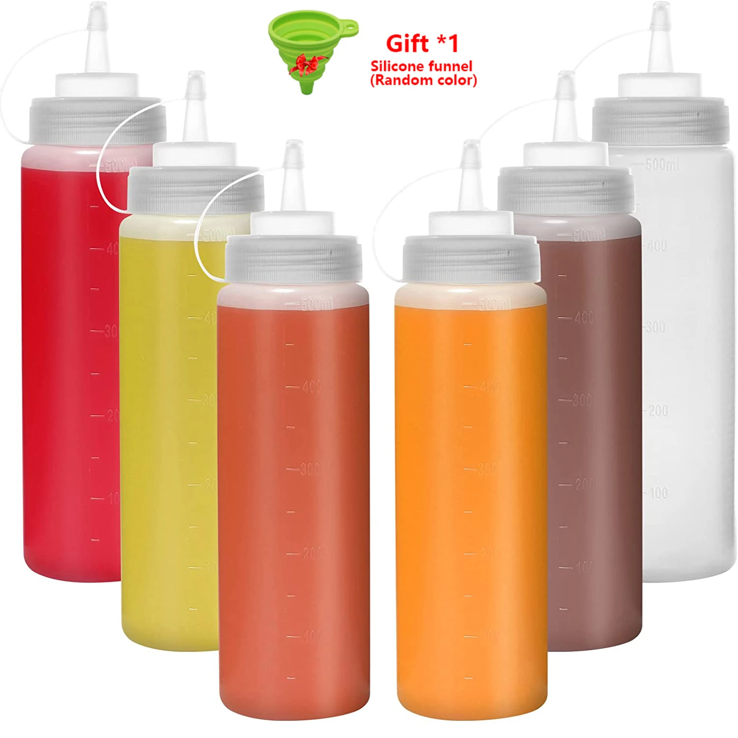 1/2/4/6pcs Condiment Squeeze Bottles with Caps, Plastic Squeeze Dispensers with Measurements for Ketchup, BBQ, Sauces, Syrup