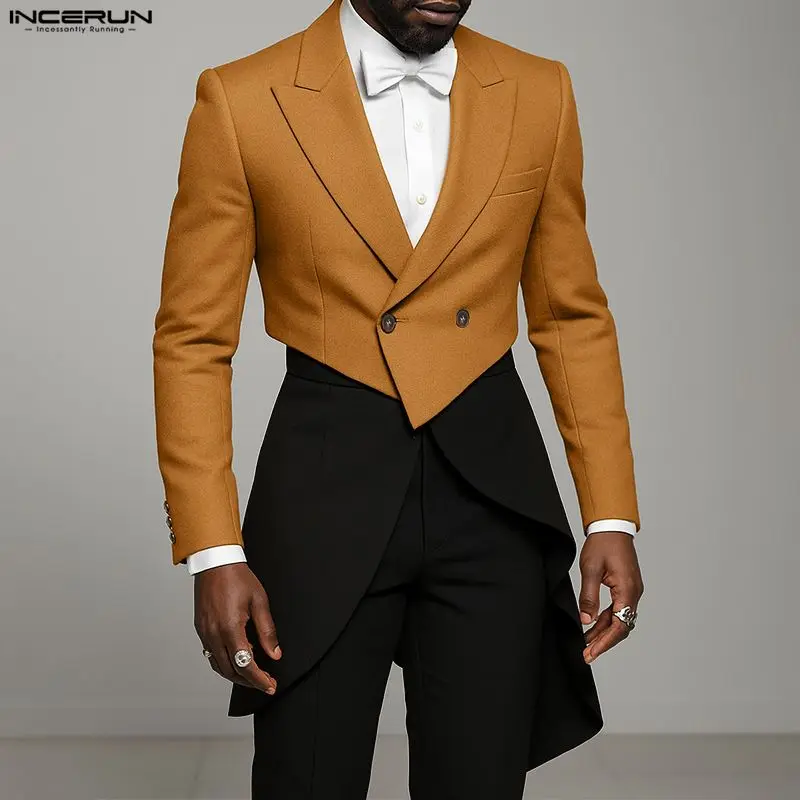 INCERUN hommes Blazer irrégulier couleur unie revers à manches longues décontracté culture Blazer hommes Streetwear bouton mode mâle costume mince manteaux