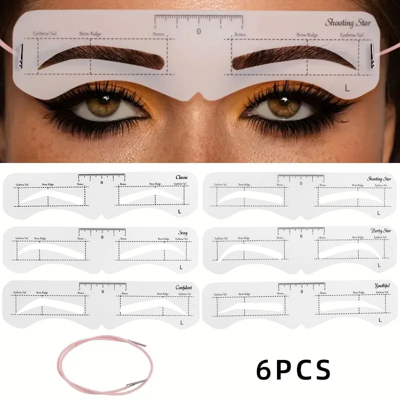 6pcs/setReusable PET Eyebrow Stencil Template, Beginner Eyebrow Shaping Tool, Brow Positioning & Design, Daily Makeup Beauty Aid