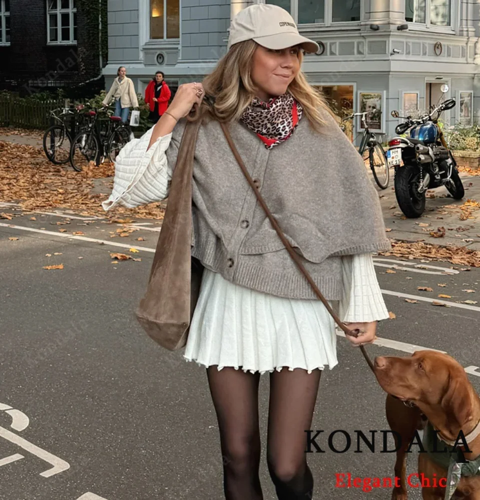 

KONDALA элегантный женский вязаный свитер на пуговицах, многослойный свитер-накидка с украшением, новинка 2024, весна-осень, винтажный повседневный свитер