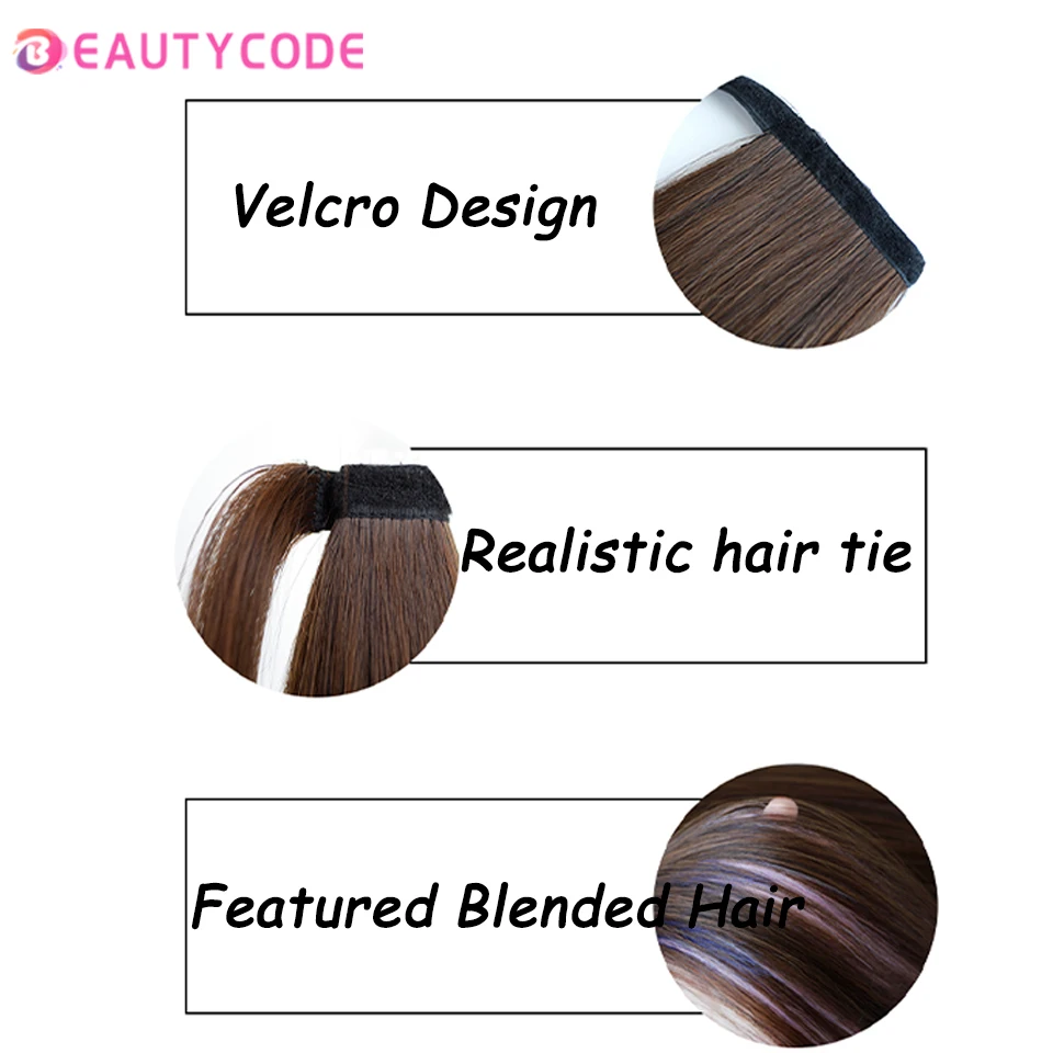 BEAUTYCODE – Extension capillaire synthétique longue et lisse à enrouler, queue de cheval à enrouler, faux cheveux