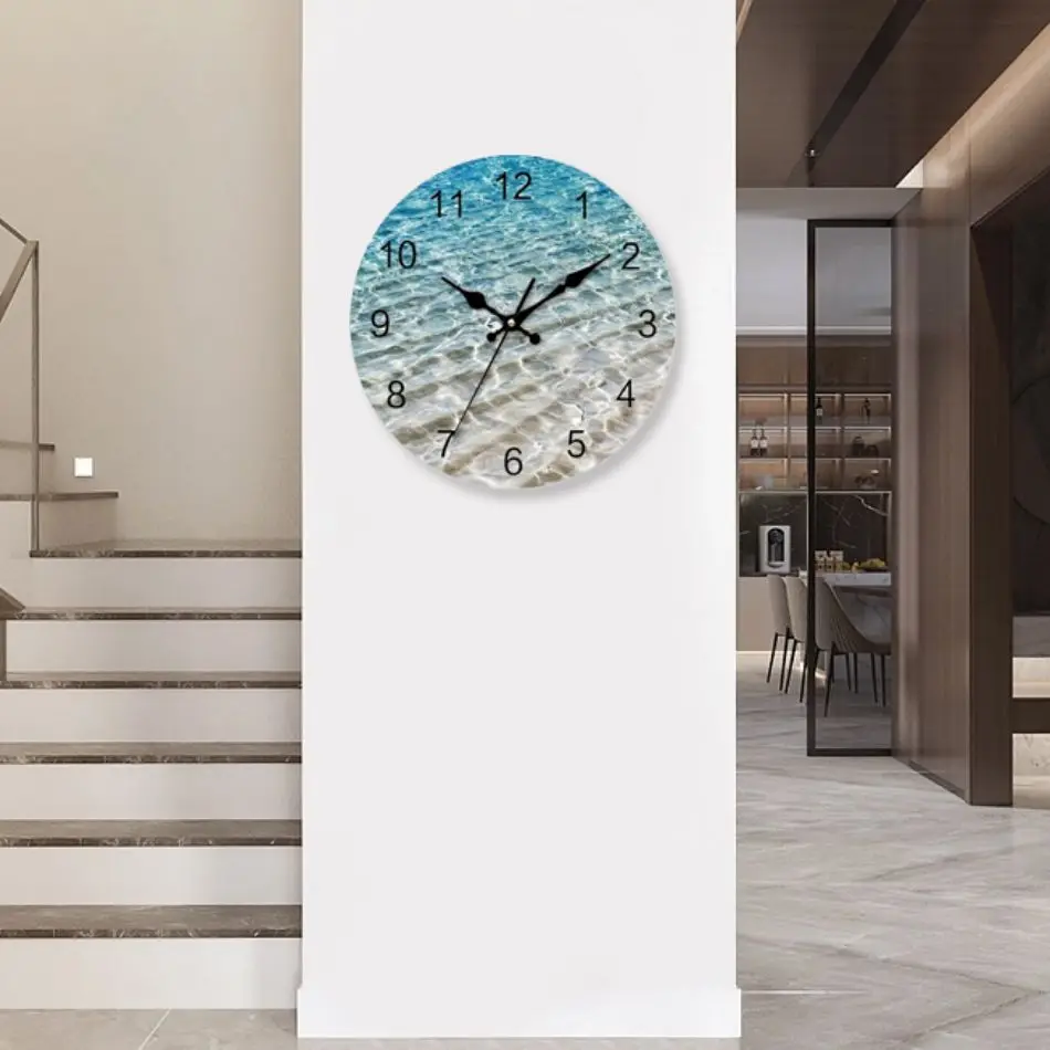 Silent wall clock, beach water pattern, home office school clock, decorative wall clock, digital circular clock