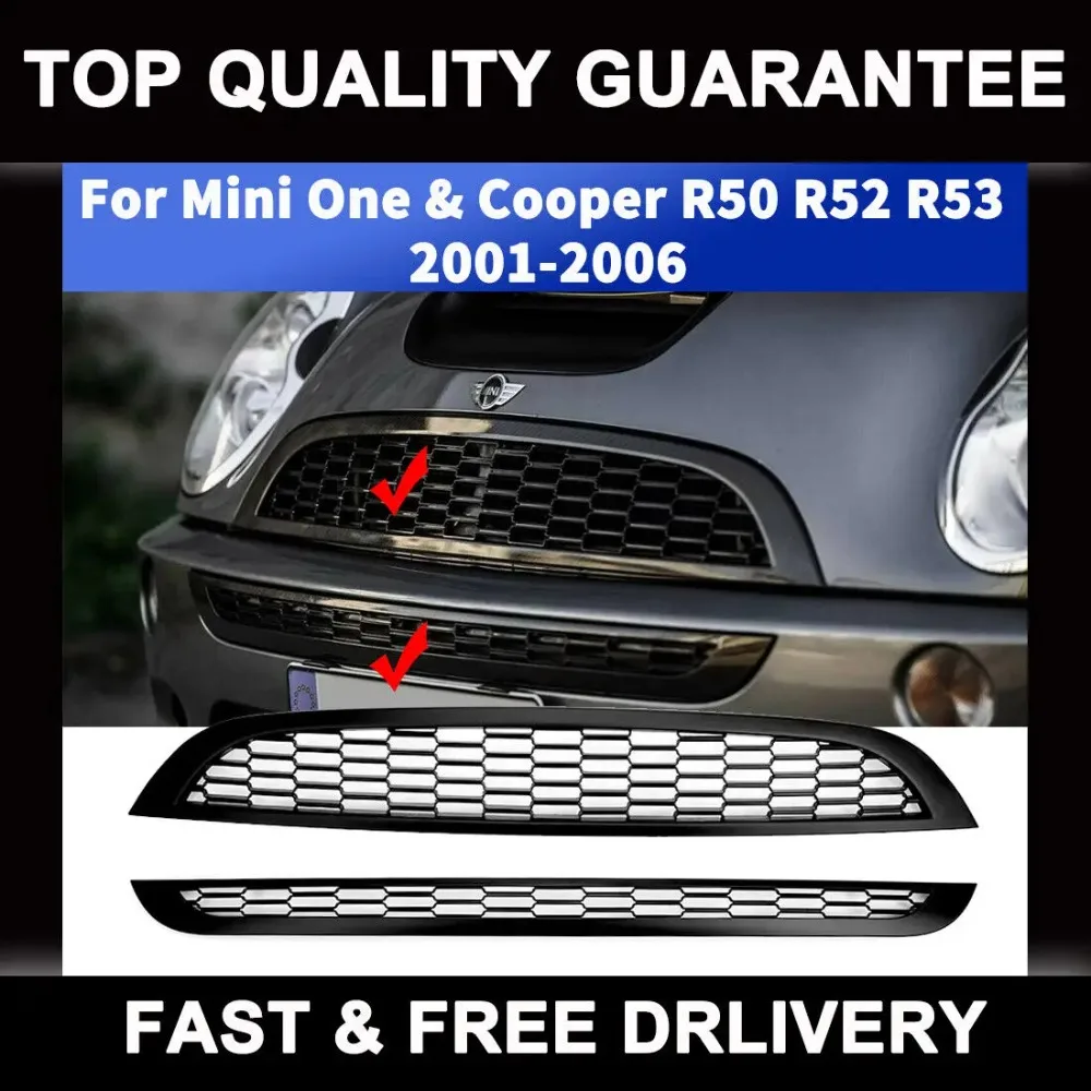 Black Jcw/aero Style Front Bumper Bonnet Mesh Grille for BMW Mini R50 R52 R53 UK