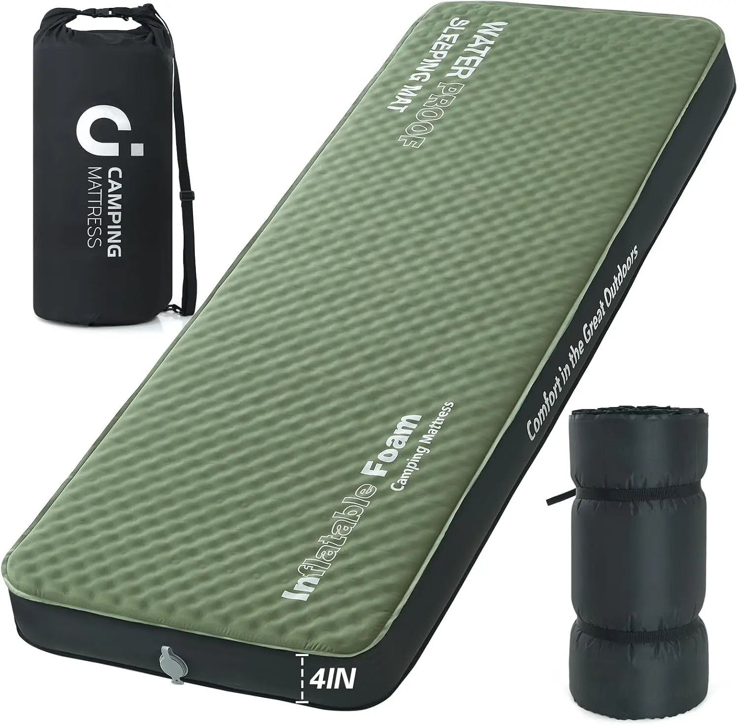 

Inflating Sleeping Pad, 4in Ultra-Thick Foam Camping Single Mattress with Air Pump Sack, Sleeping Mats for Adults Inflatabl