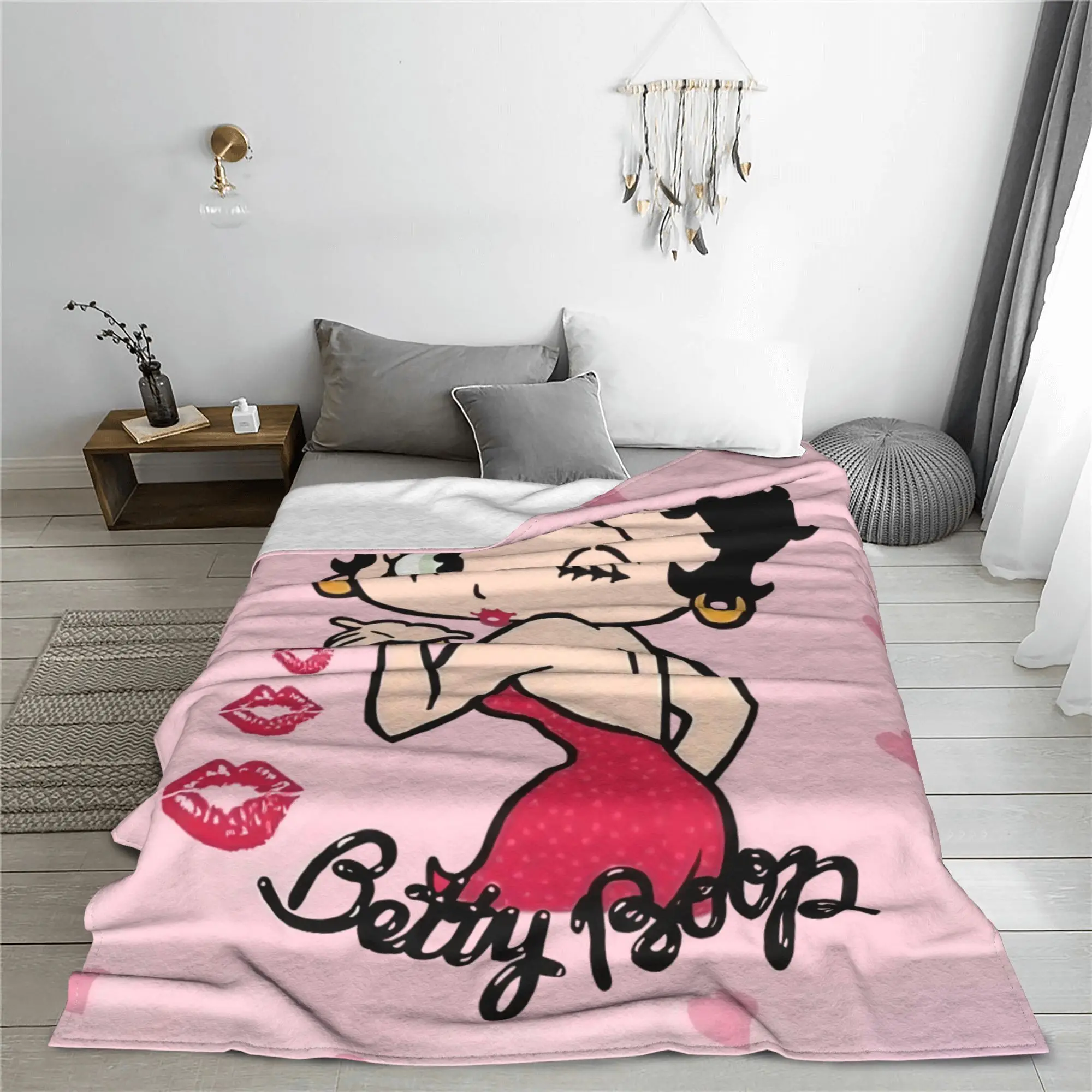 Pink Kiss Cute Girl Booped Fuzzy Blanket Cartoon Funny Throw Blanket for Bed Sofa Couch 125*100cm Plush Thin Quilt