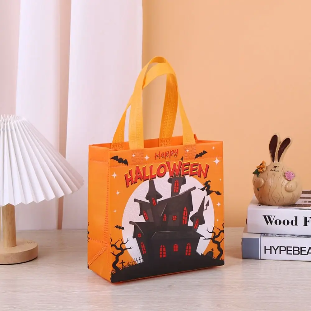 Ghost Halloween Non-woven Handbag Large Capacity Trick or Treat Bag Halloween Gift Bag Castle Printed Pumpkin Bag Unisex