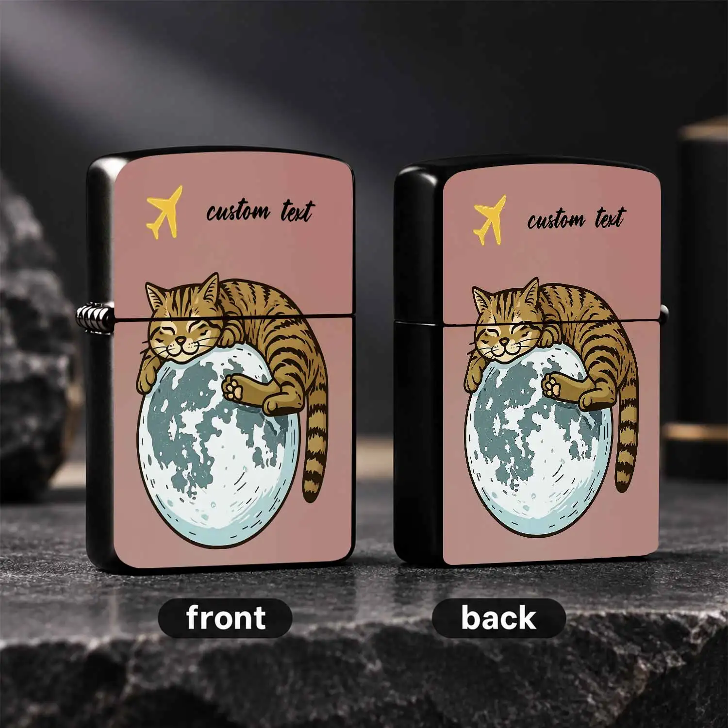 Cute Tabby Cat Napping On Earth Decorative Lighter, Custom Text Supported, Delicate Cartoon Airplane Accent, Portable Creative Daily Use Accessory, Ideal For Travel, Holiday Gifting, Various Occasions, Exquisite Unique A Humorous And Intere