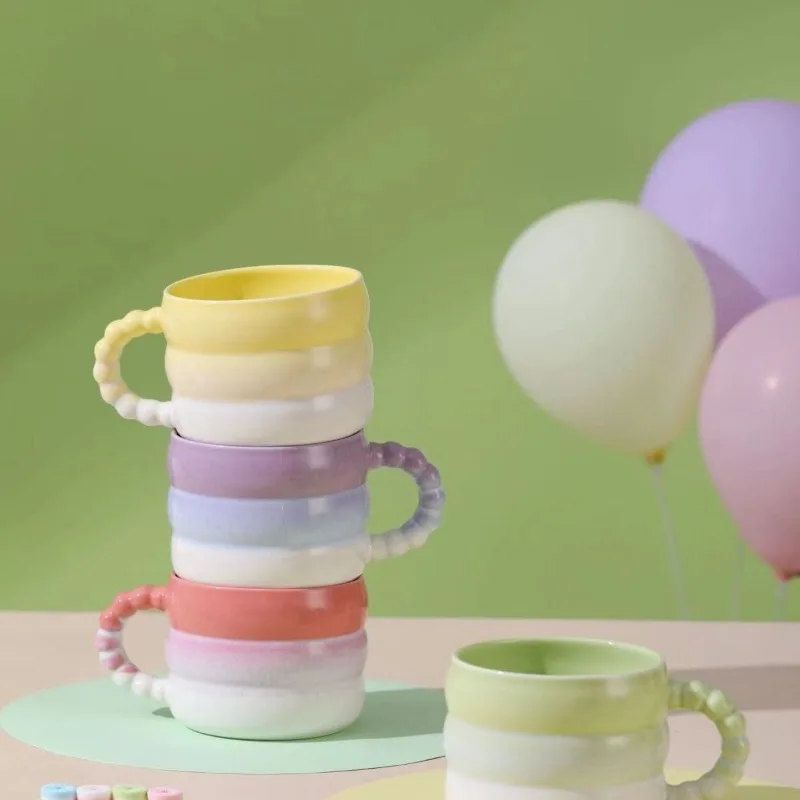400ml Ceramic Rainbow Mug High Appearance Level  Coffee Mug Milk Macaron Breakfast Ceramic Mugs Home Cups