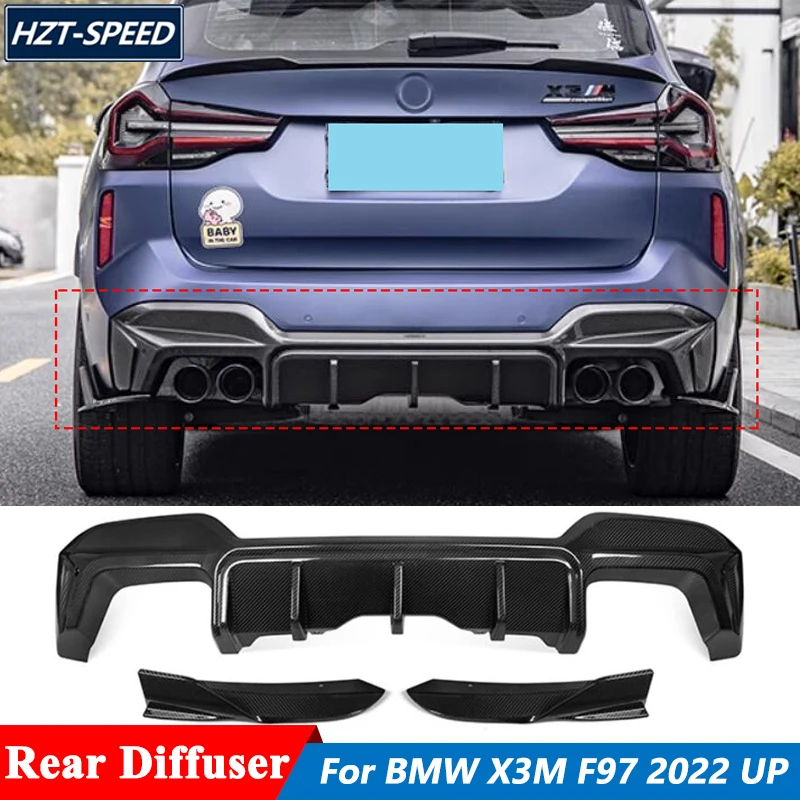 SQ Style Dry Carbon Fiber Material Rear Bumper Diffuser Lip Splitters Trims For BMW F97 X3M Tuning 2022 Up