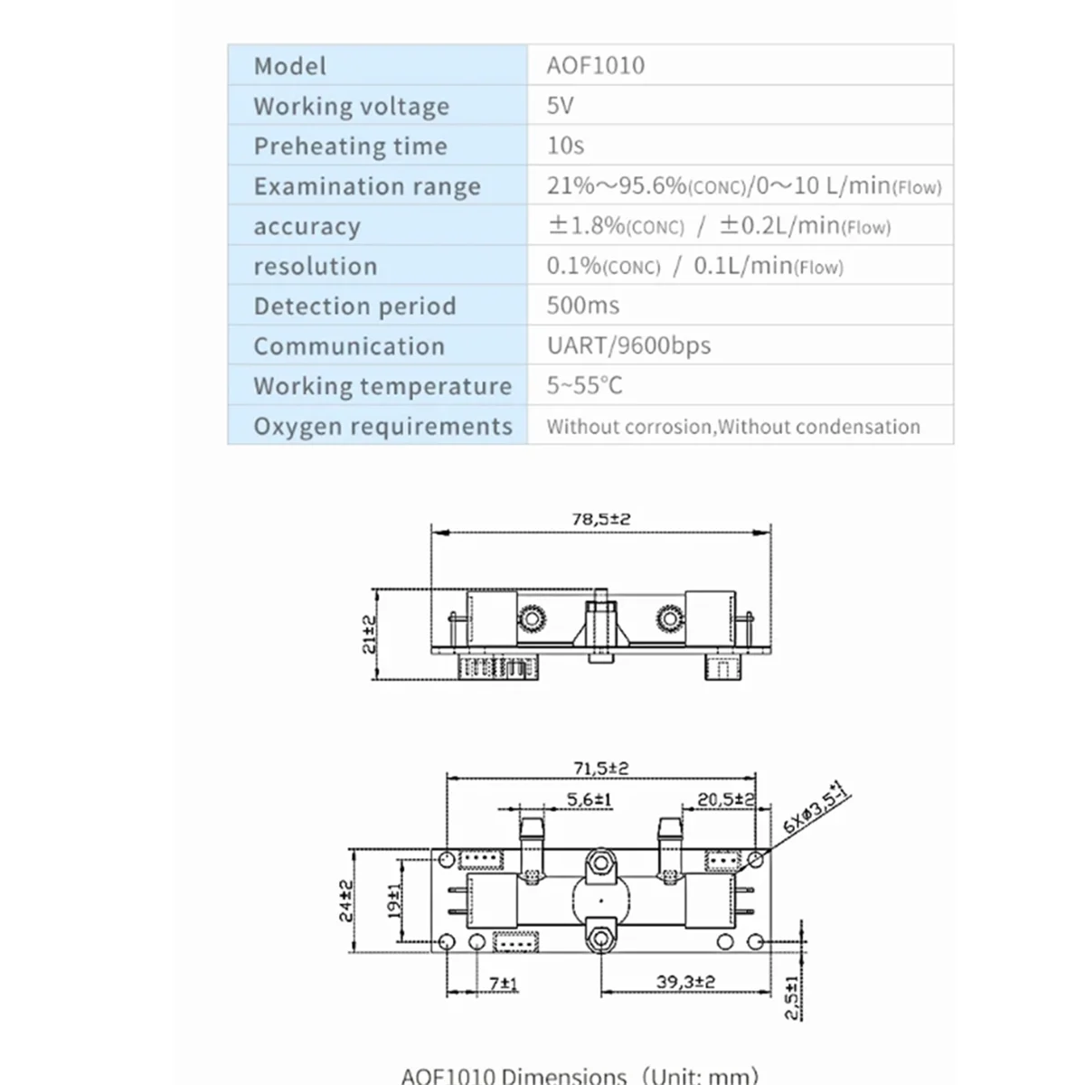 ASAIR AOF1000 Ultrasonic Oxygen Concentration Flow Sensor(B)