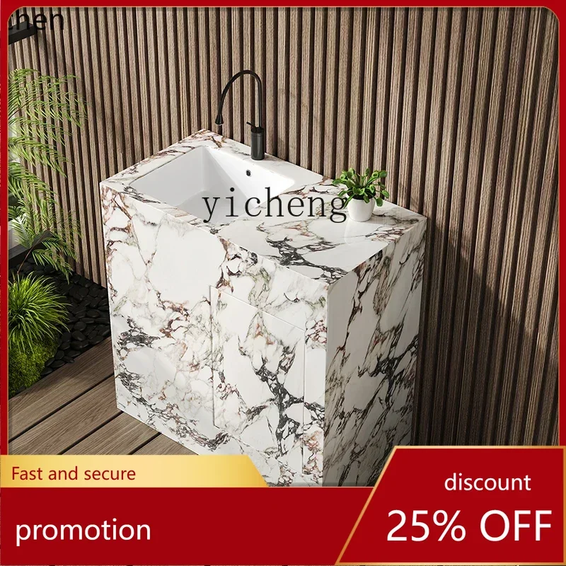 

HT luxury stone seamless rock slab column basin outdoor washbasin courtyard outdoor washbasin