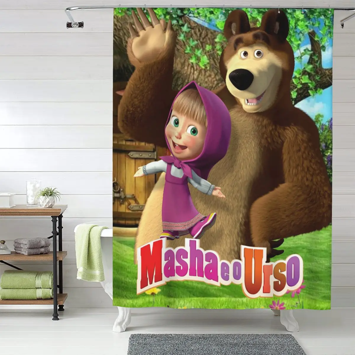 

Мультяшная занавеска для душа «Маша и Медведи», полиэстеровая, водонепроницаемая, с крючками