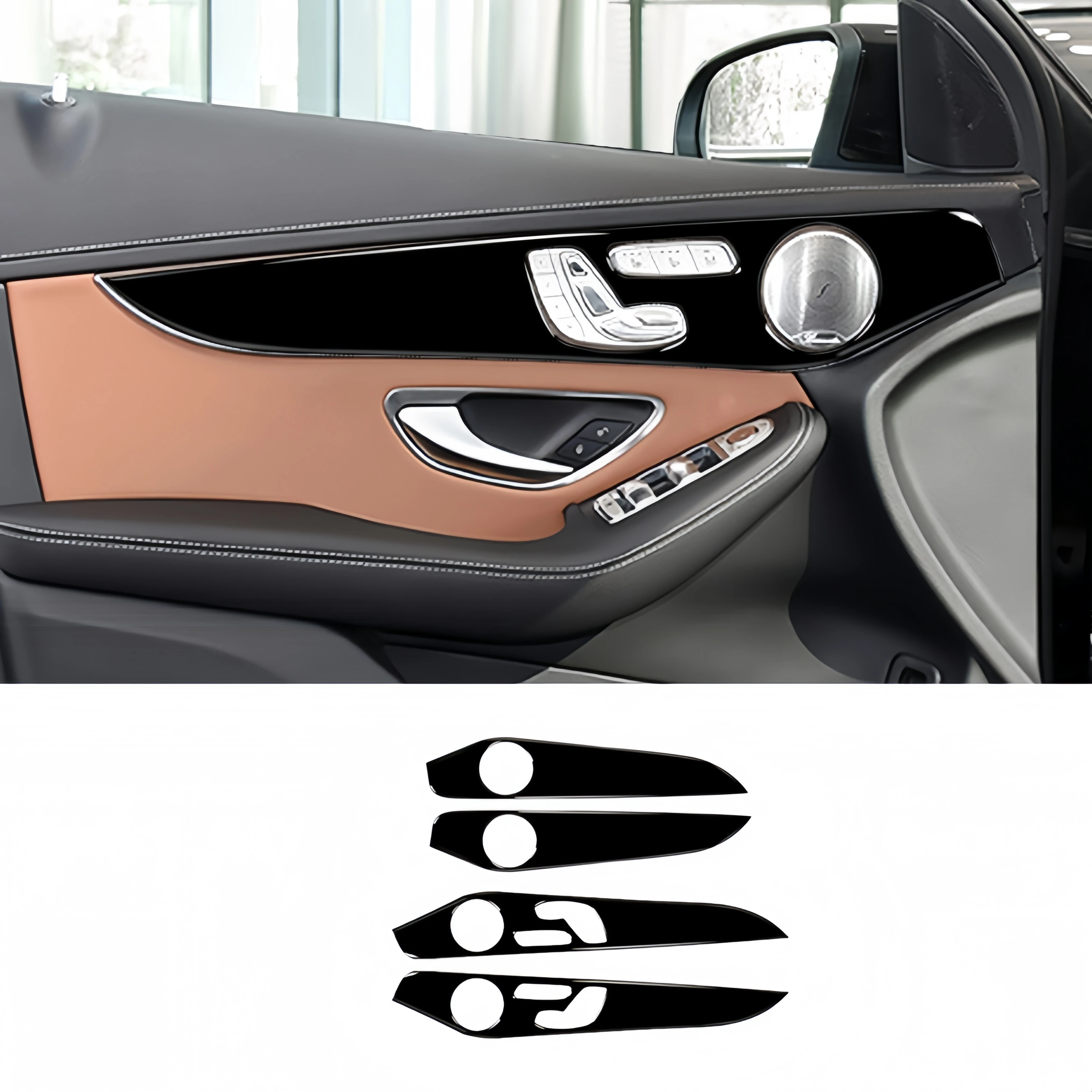 For Mercedes W205 Benz C Class GLC 14-20 Piano Black Car Interior Door Panel Strips Trim Cover Decoration Sticker Auto Zubehör
