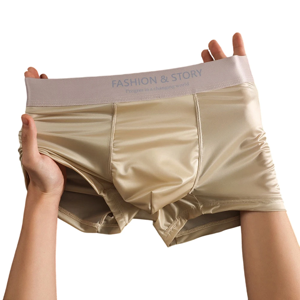Men Glossy Smooth Briefs Satin-like Boxer Shorts Underwear Ice Silk Faux Silk Lingeries For Man Sexy Accessories Men's Panties