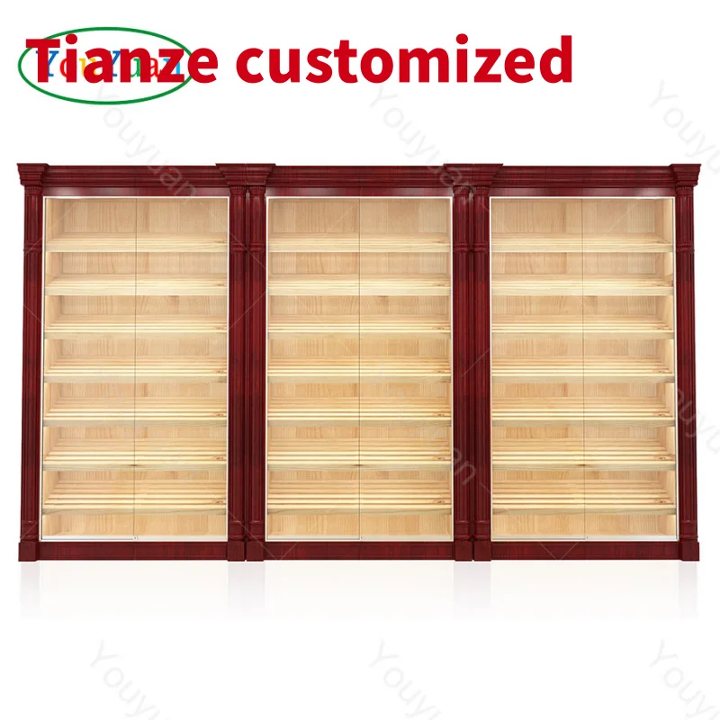 (customized)Cigar Humidor Cabinet Display Smoke Shop Display Showcase With Best Quality Strong Wood And Lockable Storage