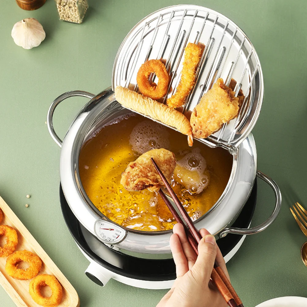 

Stainless Steel Frying Pot Tempura Pan Lid Deep Fryer Chicken Wings Kitchen Mini Fryer Commercial Oil Reusable Japanese Cookware