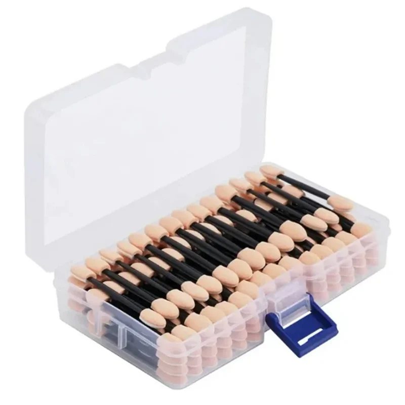 

Cut 120 Pieces Disposable Double-Sided Eye Makeup Applicator Brushes Storage Container Sponge
