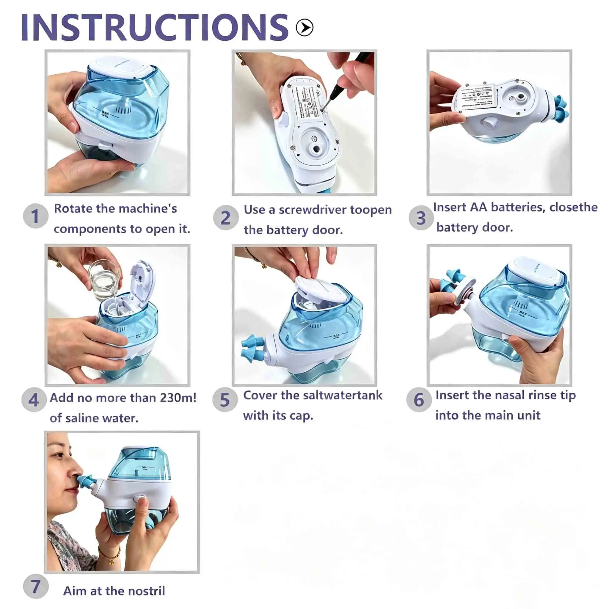 Electric nasal irrigator, COVID-specific nasal rinse solution, comes with 20 packs of COVID-specific salt. Specifically designed - view 2