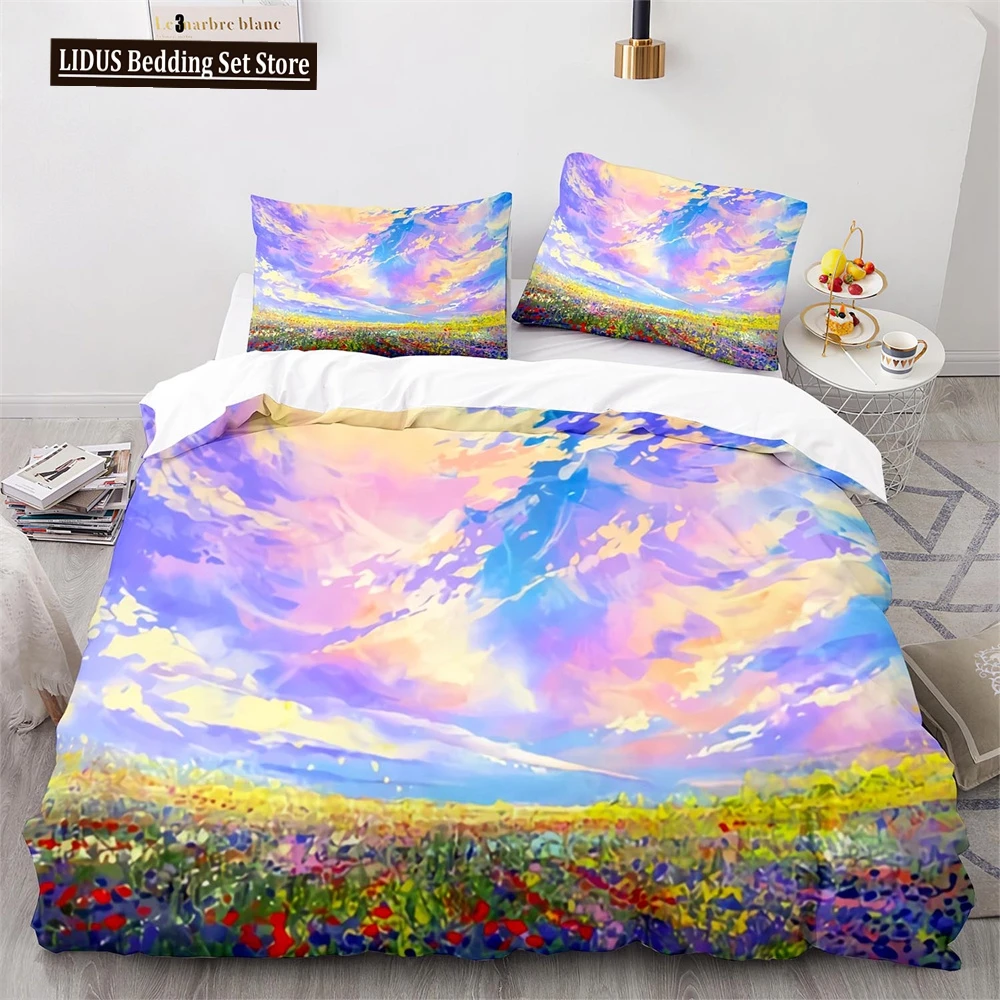 

Oil Painting Duvet Cover Set Colorful Paint Of Flowers Cloud For Kids Boys Teen Decorative Polyester Bedding Set With Pillowcase