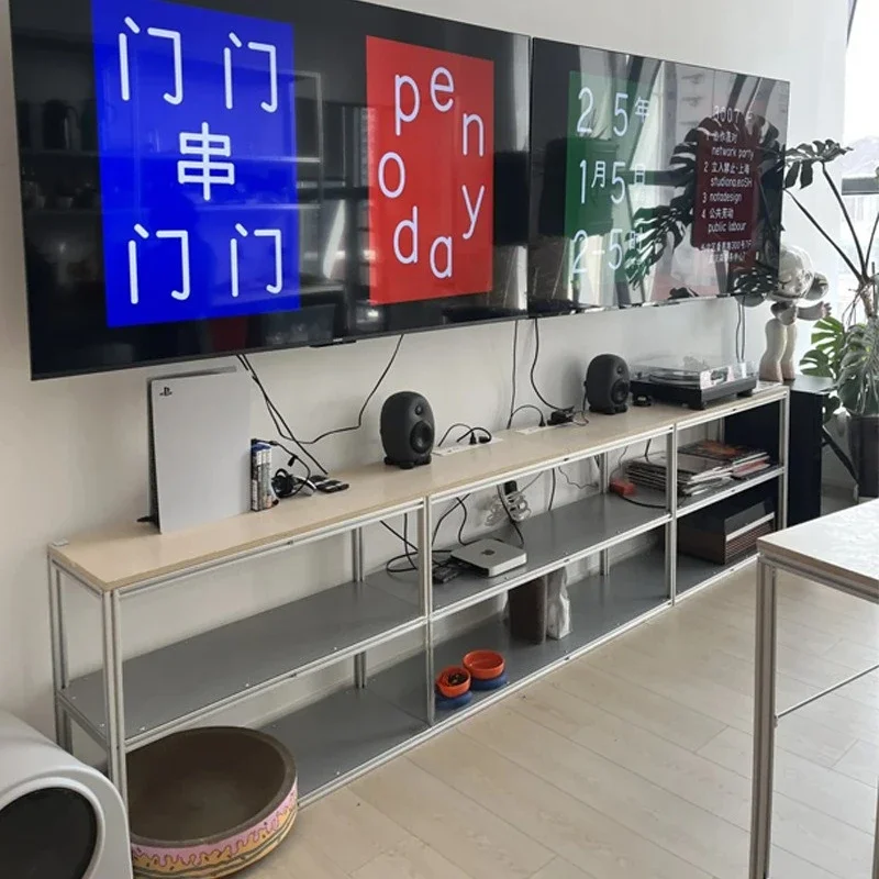 

Aluminum profile TV cabinet stainless steel plate rack, floor multi-layer storage rack