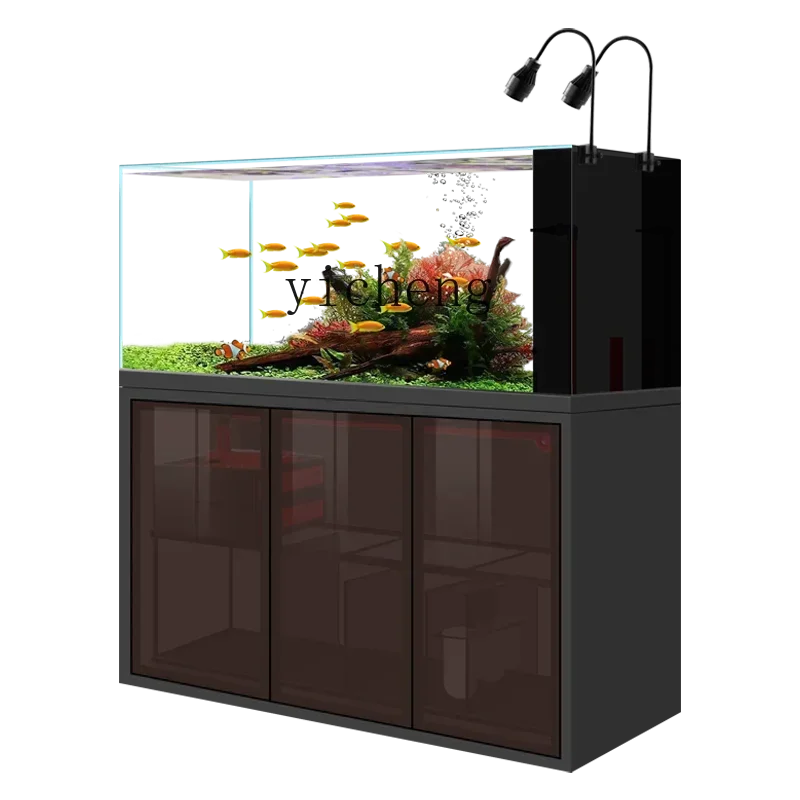 ultra-white glass stream fish tank living room household aquatic tank bottom filter water-free aquarium