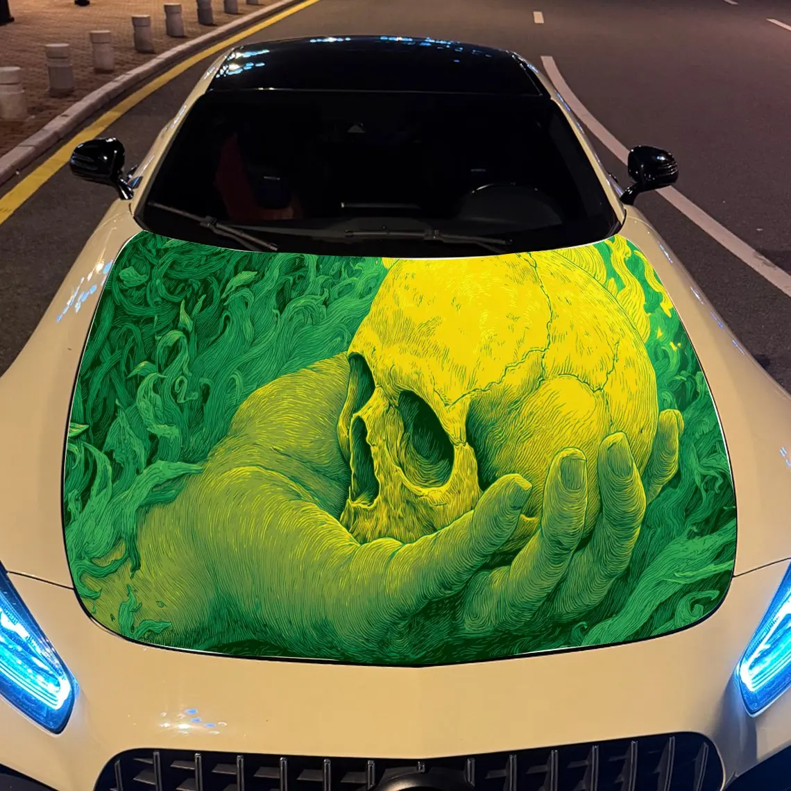 

Eerie Green Hand & Skull Car Engine Hood Sticker, Auto Vinyl Wraps, Waterproof Self-adhesive Vehicle Decal, Durable & Anti-scrat