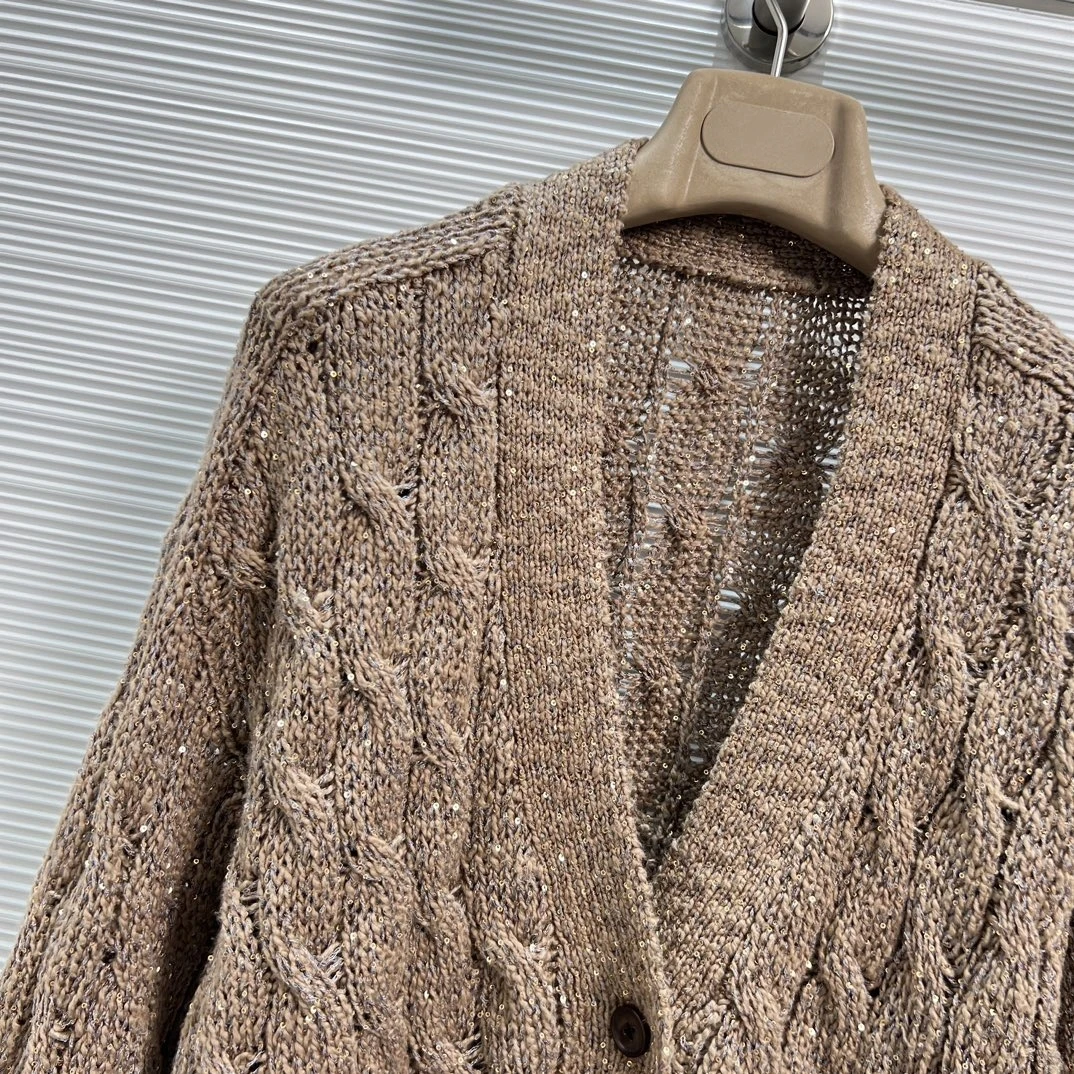 Women 2023 Old Money Style Knitted Cotton And Hemp Sequins Heavy Industry Luxury Senior Casual Elegant High Custom Cardigan
