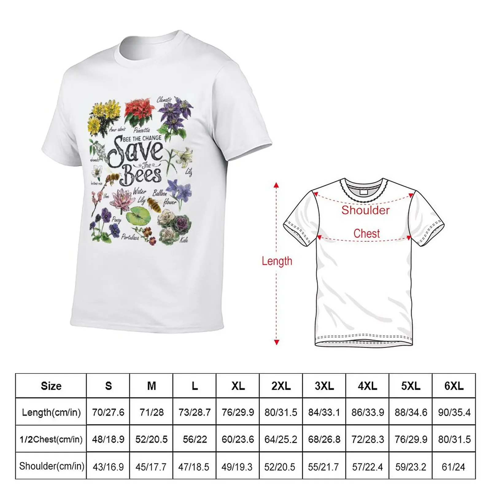 New Save The Bees Flowers Honey Bee Decline Clipart T-Shirt man clothes kawaii clothes Men's cotton t-shirt