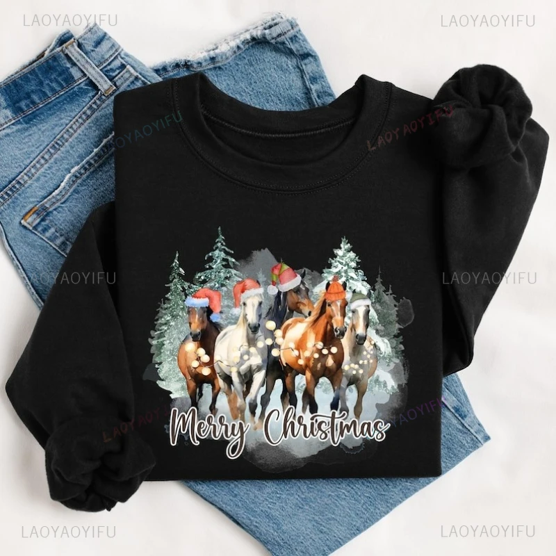 

Horse Christmas Sweatshirt Merry Christmas Crewneck Pullovers Funny Animals Equine Lover Gift Harajuku Man Women Casual Hoody