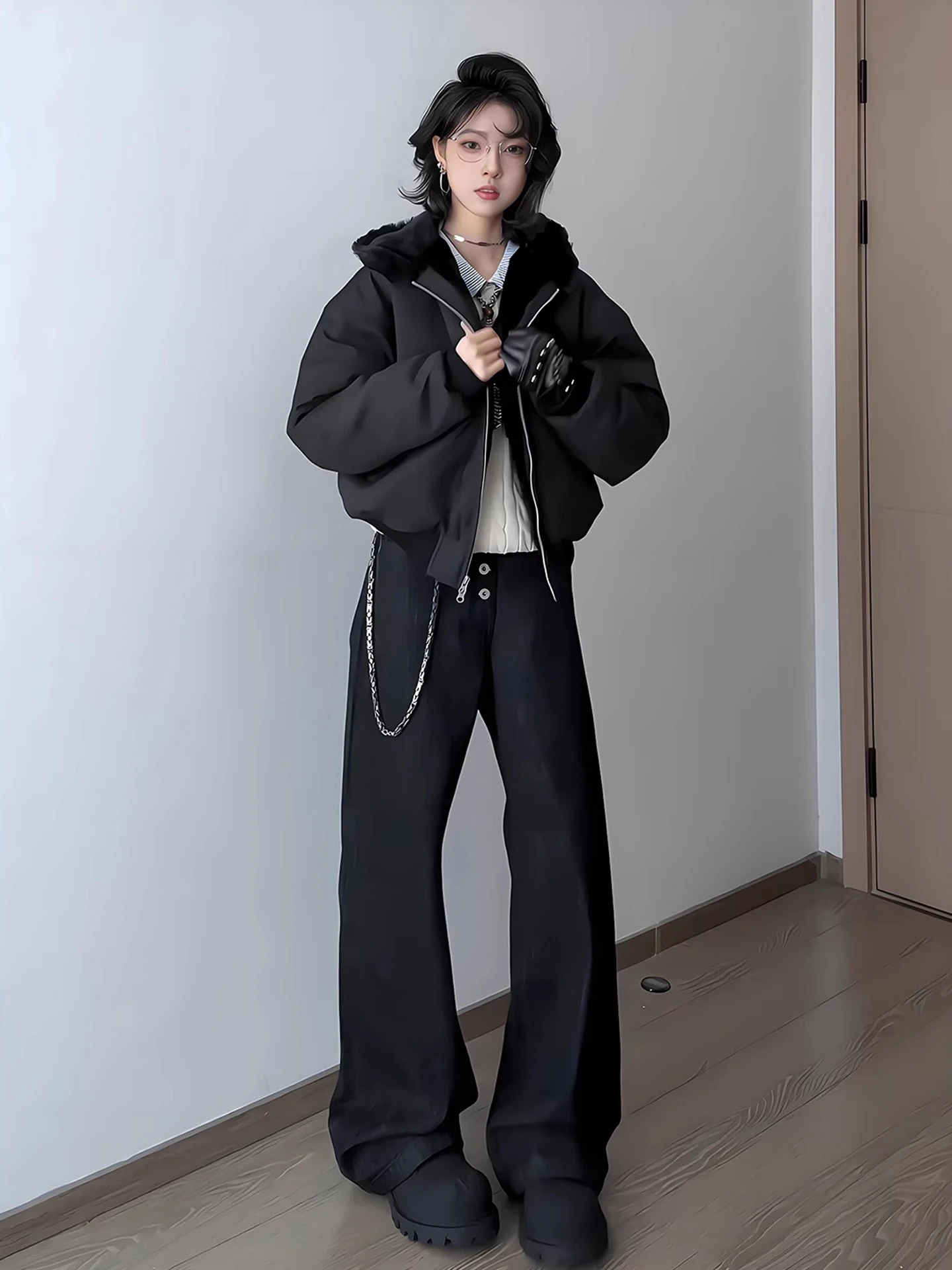 Cleanfit Men's And Women's Thiened Faux Rabbit Fur Jaet Hooded Cotton Coat Winter Warm Outerwear High-End Feel Zipper Clo...