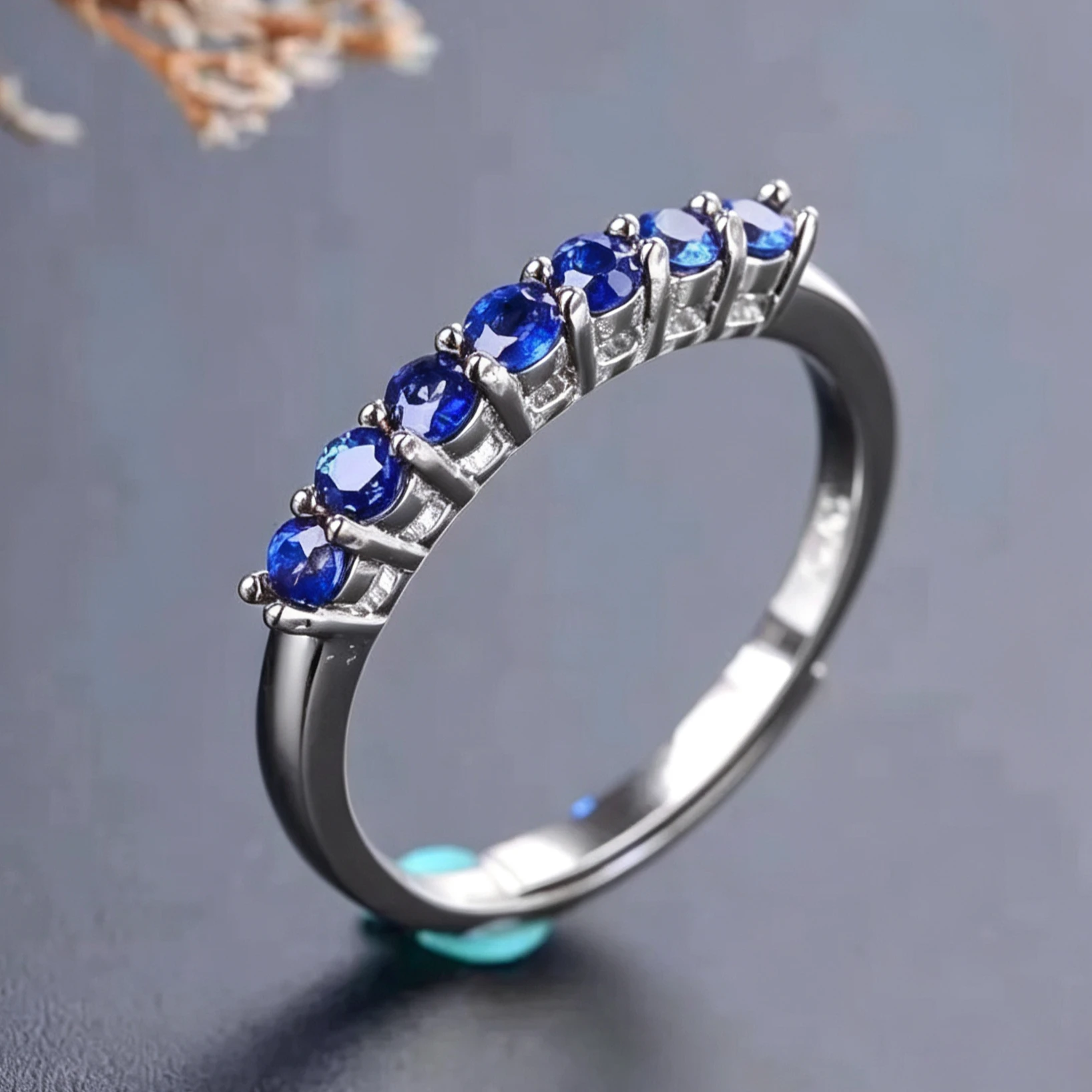 Beautiful natural sapphire ring 7 pcs 2.5*2.5mm natural blue sapphire gemstone silver ring solid 925 silver gemstone ring