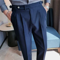 High Quality Men High Waist Suit Pants Fashion All Match Straight Slim Fit Dress Pants Formal Wedding Social Party Male Trousers