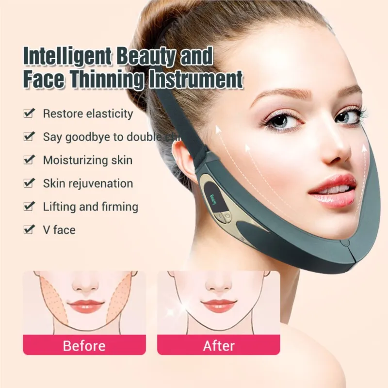 Hot compress wireless remote control slimming EMS micro current facial lifting device dual chin V-shaped lifting strap