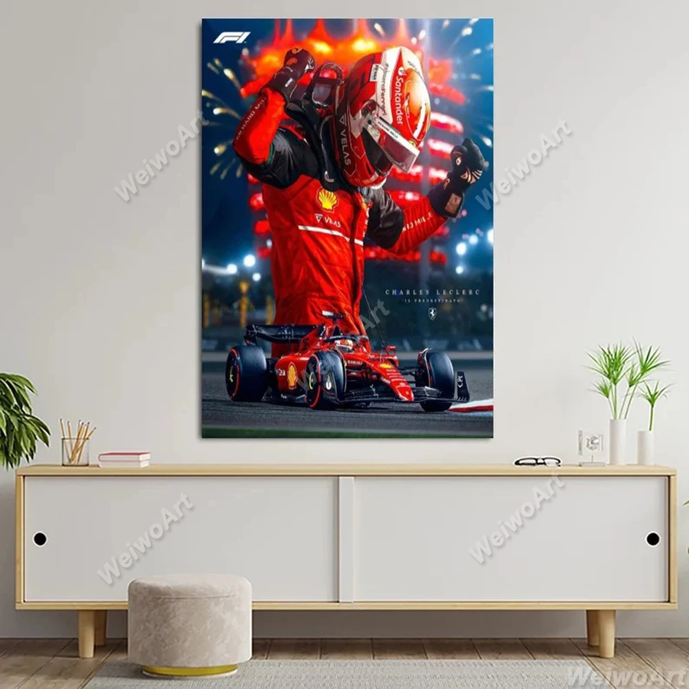 Charles Leclerc Wins F1 Bahrain Grand Prix Posters Formula 1 Race Car Canvas Prints Sports Wall Art Painting Room Home Decor