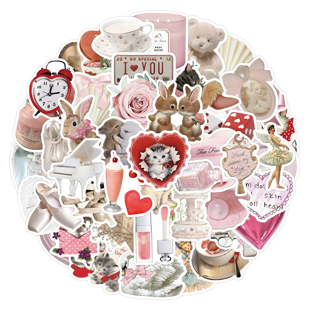 

10/30/50/120pcs Cute Cartoon Pink Coquette Stickers Aesthetic Cat Animal Decals DIY Notebook Phone Kawaii Decoration Sticker Toy