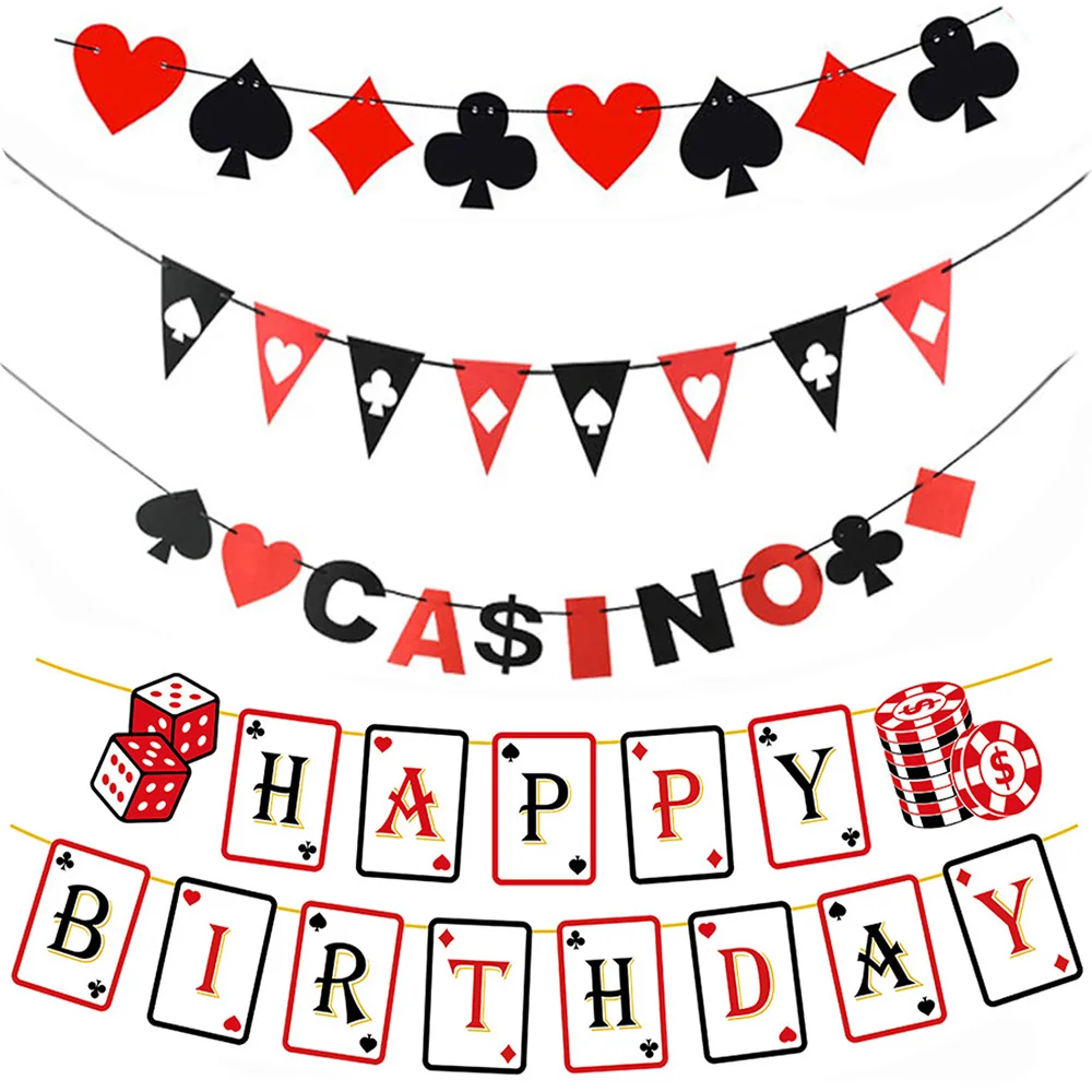 Casino Poker Birthday Theme Party Decorations Casino Happy Birthday Banner Poker Garland for Casino Night Poker Events Supplies