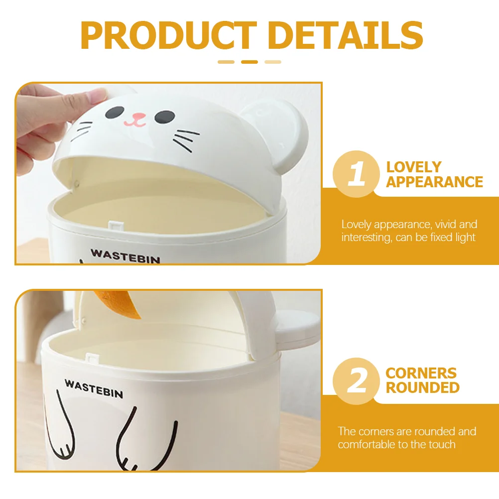

Desktop Trash Can Small Plastic Waste Basket with Lid for Bedroom Office Dorm Kawaii Mini Garbage Bin Flipping Design Long Term