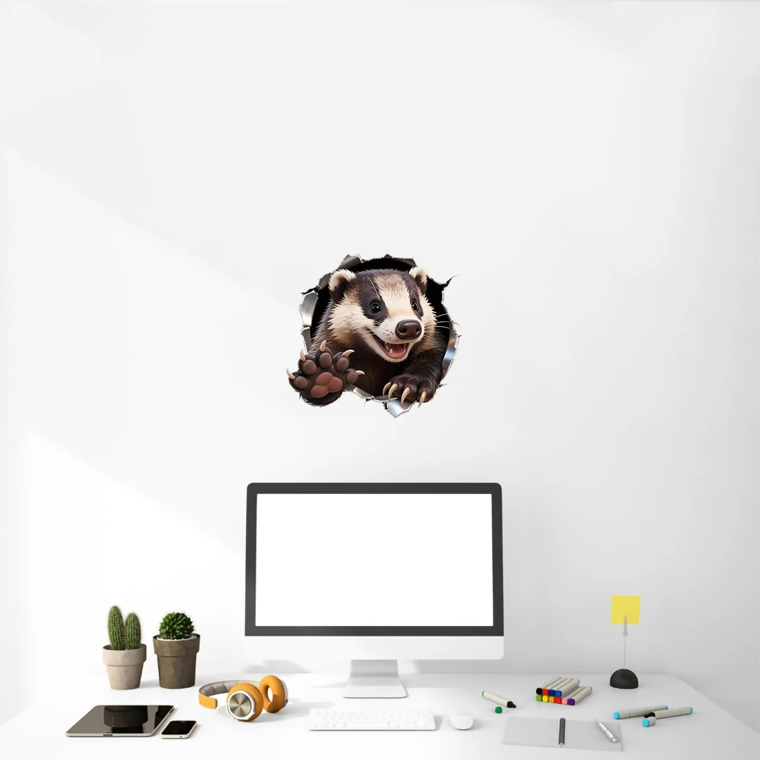 Three Ratels CAA64 Happy forest animals breaking holes wall stickers for home decoration car decals