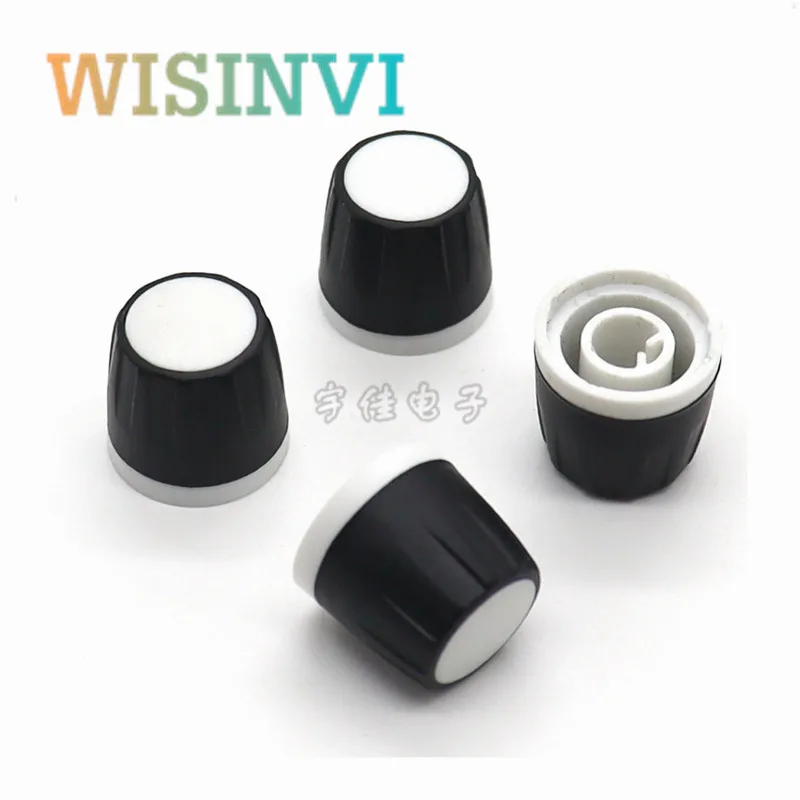 10PCS 16×15MM Half Shaft Black and White Rubber Knob Potentiometer Rotary Encoder Volume Switch Knob Suitable for D Axis 6MM