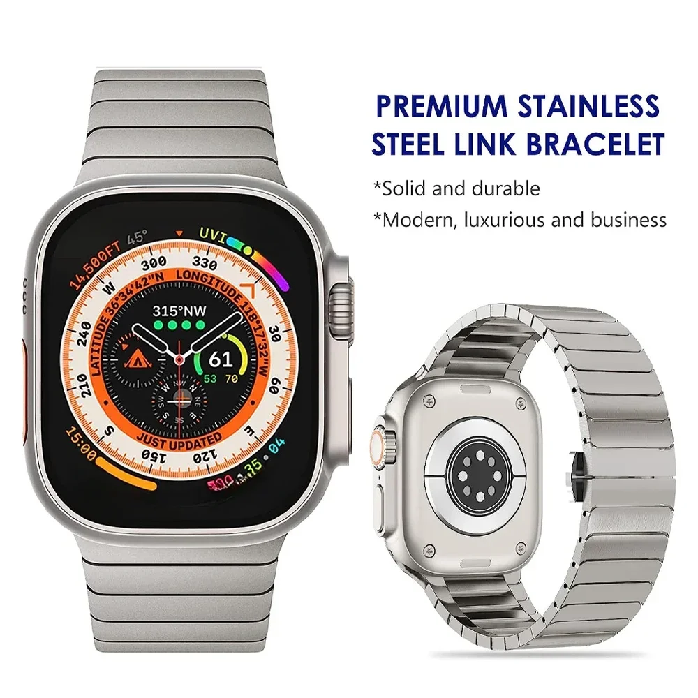 Titanium color band For Apple Watch Band Ultra 2 49mm 9 8 7 5 4 se 6 for iwatch 45mm 41 42 44mm 38 40mm stainless steel bracelet