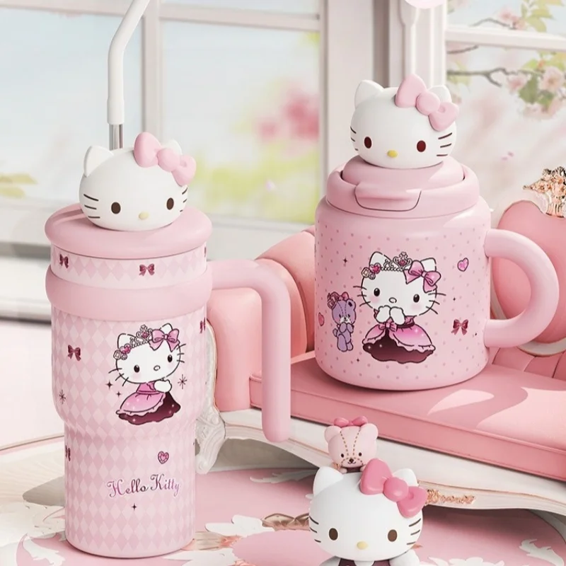 X&W Sanrio Insulated Cup Pink Hello Kitty Series 316 Stainless Steel Cartoon Ice Tumbler Portable Travel Water Bottle Girls Gift