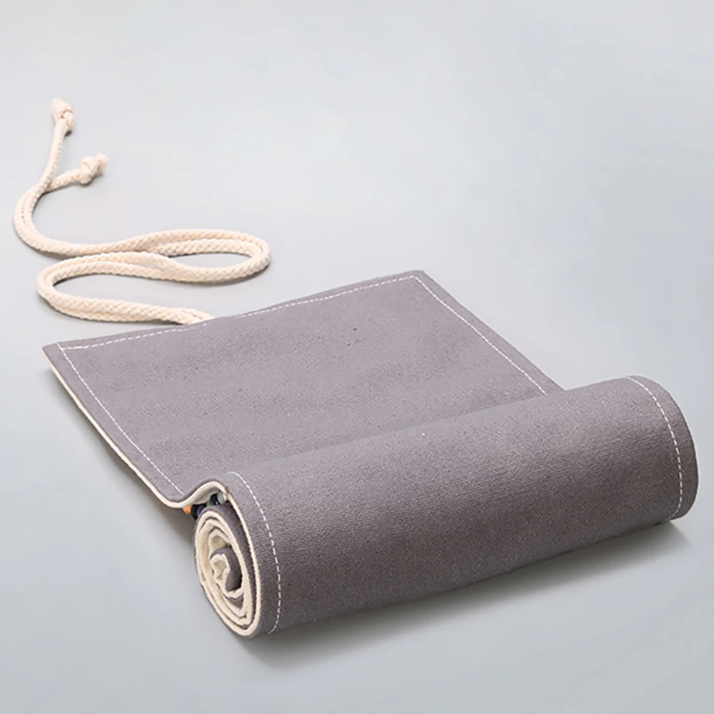 Pen 12 Holes Elastic Socket Has Many Uses Save Space Firm Thread Pencil Case Storage Bag Grey Canvas Material Holes